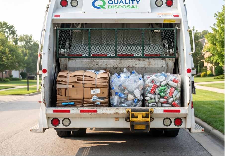Recycling truck with sorted materials